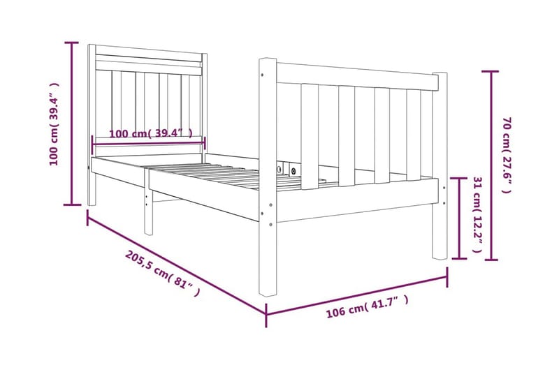 Sängram massivt trä 100x200 cm - Brun - Möbler - Säng - Sängram & sängstomme