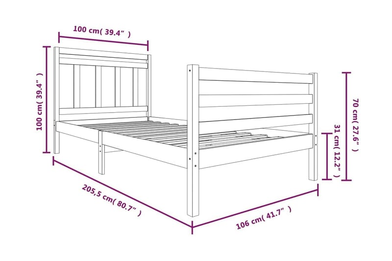 Sängram massivt trä 100x200 cm enkelsäng - Brun - Möbler - Säng - Sängram & sängstomme