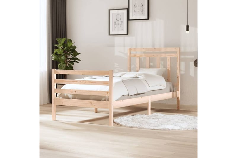 Sängram massivt trä 100x200 cm enkelsäng - Brun - Möbler - Säng - Sängram & sängstomme