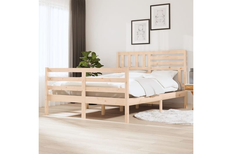 Sängram massivt trä 120x190 cm 4FT - Brun - Sängram & sängstomme