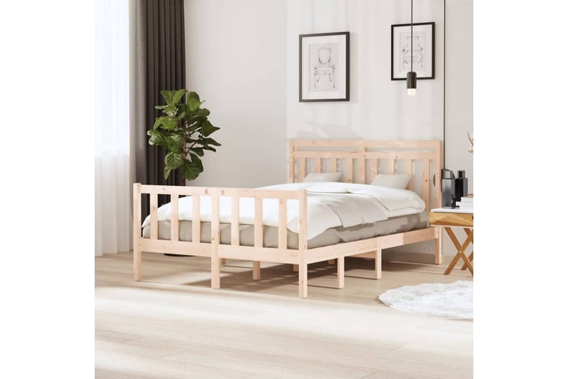 Sängram massivt trä 135x190 cm 4FT6 - Brun - Möbler - Säng - Sängram & sängstomme