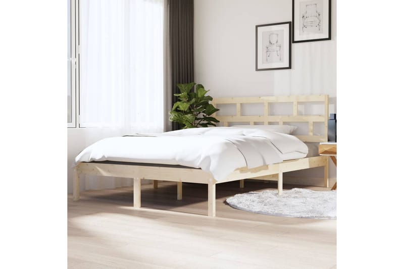 Sängram massivt trä 135x190 cm - Brun - Sängram & sängstomme