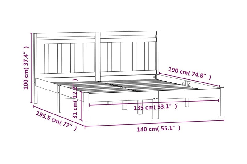 Sängram massivt trä 135x190 cm dubbelsäng - Brun - Möbler - Säng - Sängram & sängstomme
