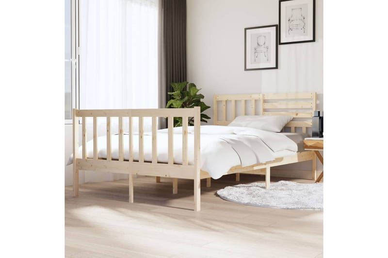 Sängram massivt trä 140x190 cm - Brun - Möbler - Säng - Sängram & sängstomme