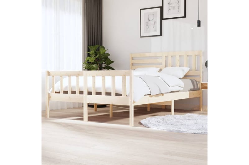 Sängram massivt trä 140x200 cm - Brun - Möbler - Säng - Sängram & sängstomme