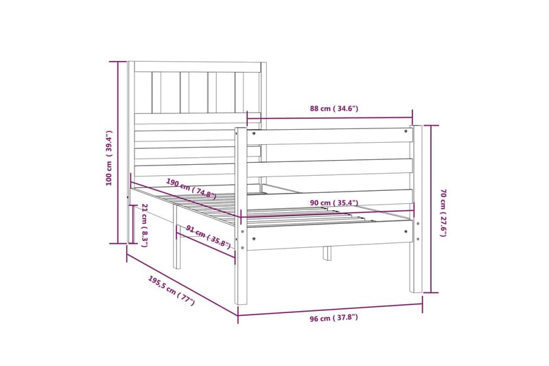 Sängram massivt trä 90x190 cm enkelsäng - Brun - Möbler - Säng - Sängram & sängstomme