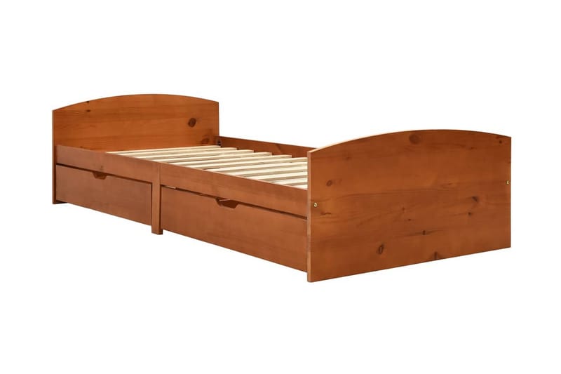 Sängram med 2 lådor honungsbrun massiv furu 90x200 cm - Brun - Möbler - Säng - Sängram & sängstomme