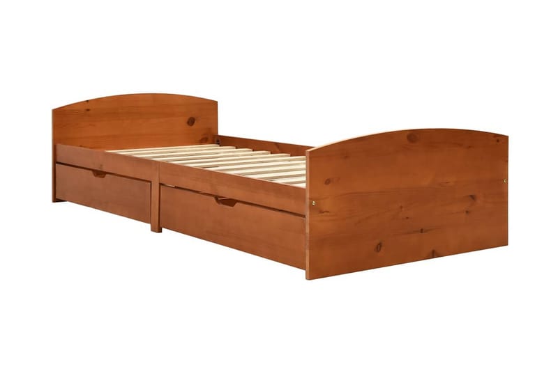 Sängram med 2 lådor honungsbrun massiv furu 90x200 cm - Brun - Sängram & sängstomme