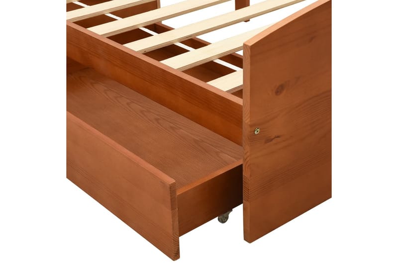 Sängram med 2 lådor honungsbrun massiv furu 90x200 cm - Brun - Möbler - Säng - Sängram & sängstomme