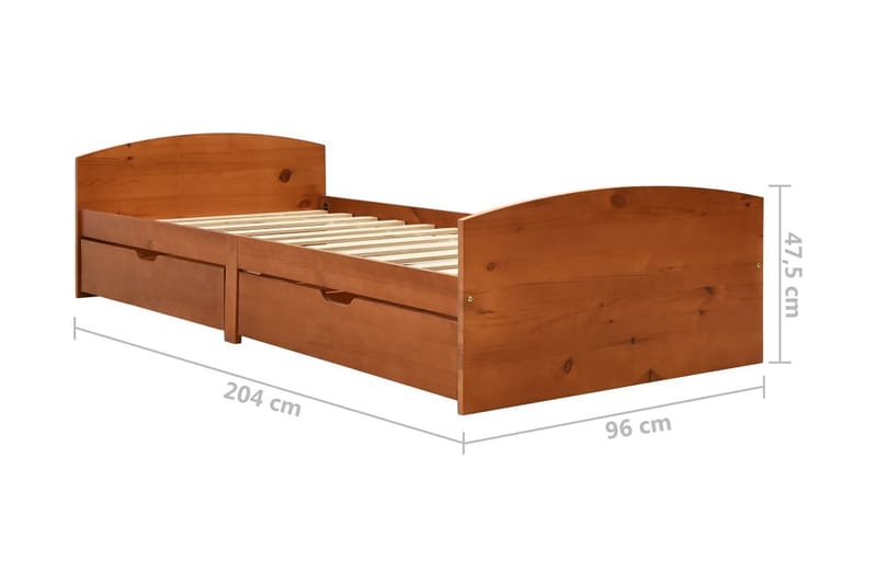 Sängram med 2 lådor honungsbrun massiv furu 90x200 cm - Brun - Möbler - Säng - Sängram & sängstomme