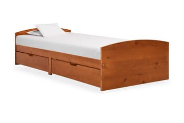 Sängram med 2 lådor honungsbrun massiv furu 90x200 cm