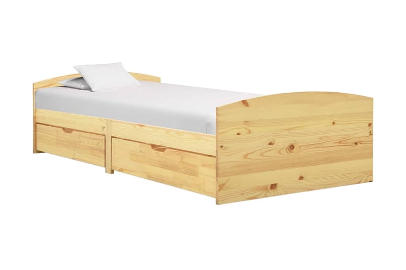 Sängram med 2 lådor massiv furu 90x200 cm - Brun - Sängram & sängstomme