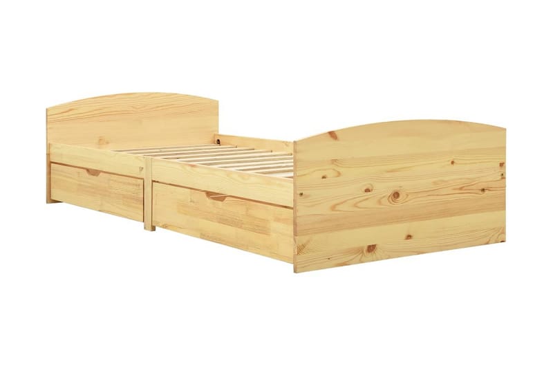 Sängram med 2 lådor massiv furu 90x200 cm - Brun - Möbler - Säng - Sängram & sängstomme