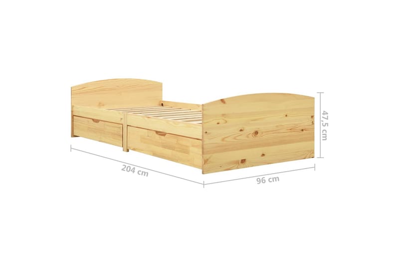 Sängram med 2 lådor massiv furu 90x200 cm - Brun - Möbler - Säng - Sängram & sängstomme