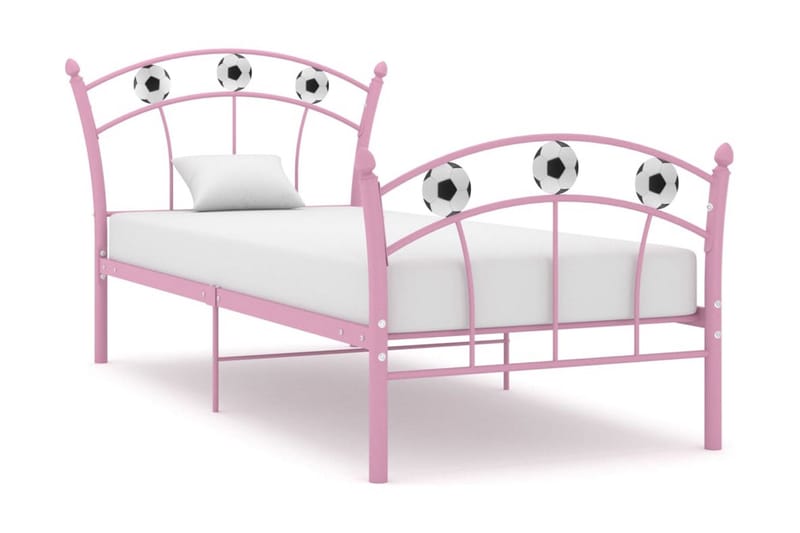 Sängram med fotbollsdesign rosa metall 90x200 cm - Rosa - Möbler - Säng - Sängram & sängstomme