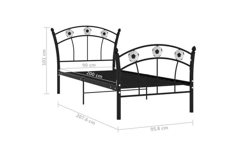 Sängram med fotbollsdesign svart metall 90x200 cm - Svart - Sängram & sängstomme