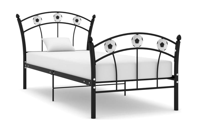 Sängram med fotbollsdesign svart metall 90x200 cm - Svart - Möbler - Säng - Sängram & sängstomme