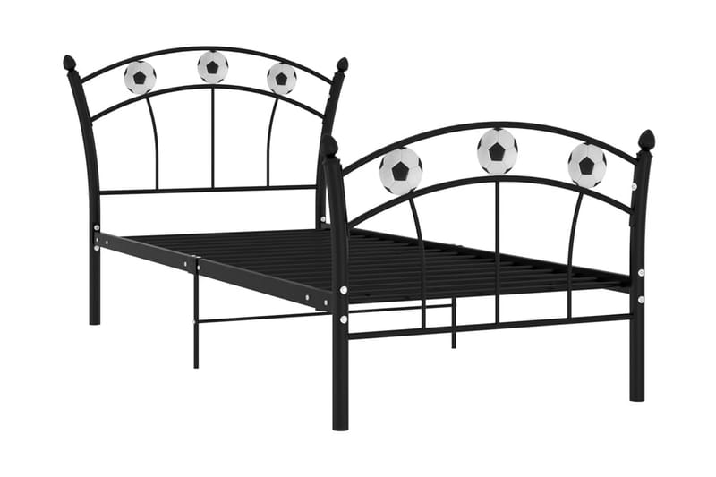 Sängram med fotbollsdesign svart metall 90x200 cm - Svart - Möbler - Säng - Sängram & sängstomme