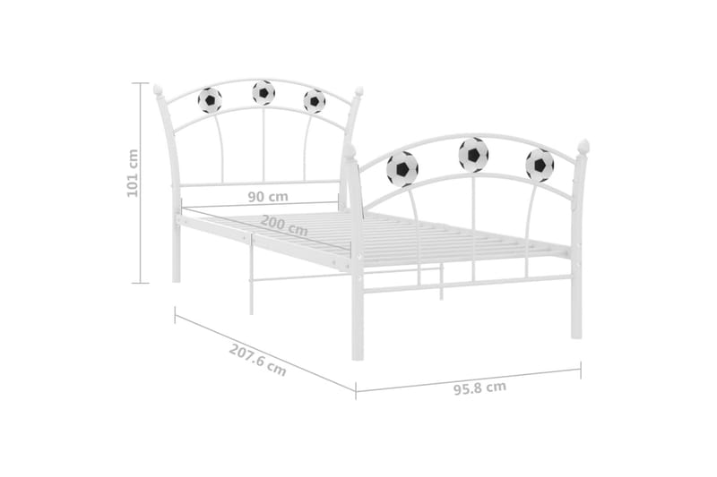 Sängram med fotbollsdesign vit metall 90x200 cm - Vit - Sängram & sängstomme