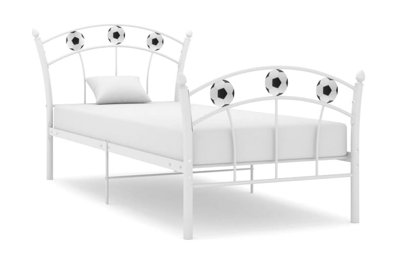 Sängram med fotbollsdesign vit metall 90x200 cm - Vit - Sängram & sängstomme