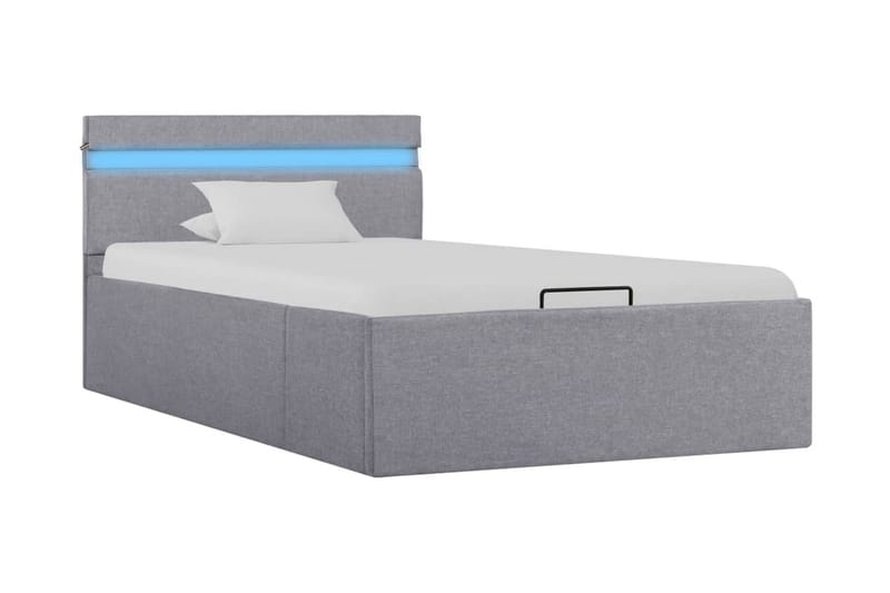 Sängram med hydraulisk förvaring och LED ljusgrå tyg 90x200 - Grå - Sängram & sängstomme