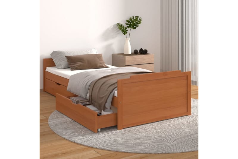 Sängram med lådor honungsbrun massiv furu 90x200 cm - Honung - Möbler - Säng - Sängram & sängstomme