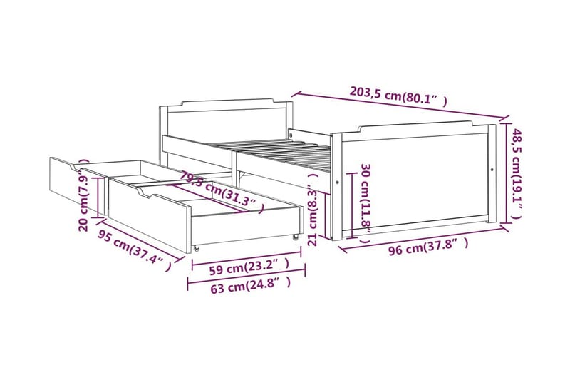 Sängram med lådor honungsbrun massiv furu 90x200 cm - Honung - Möbler - Säng - Sängram & sängstomme