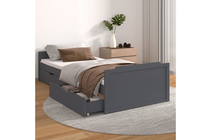 Sängram med lådor mörkgrå massiv furu 90x200 cm - Grå - Sängram & sängstomme