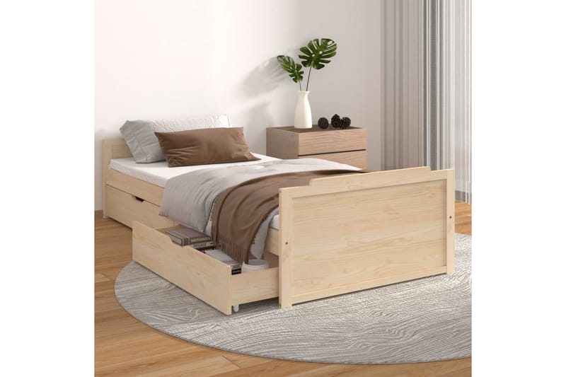 Sängram med lådor massiv furu 90x200 cm - Brun - Sängram & sängstomme