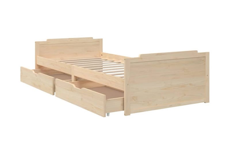 Sängram med lådor massiv furu 90x200 cm - Brun - Möbler - Säng - Sängram & sängstomme