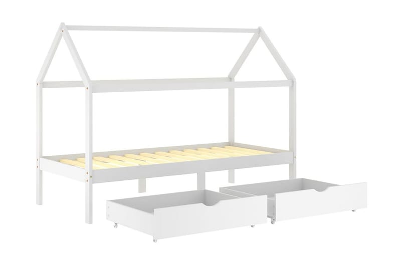 Sängram med lådor vit massiv furu 90x200 cm - Vit - Möbler - Säng - Sängram & sängstomme
