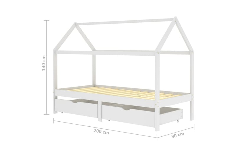 Sängram med lådor vit massiv furu 90x200 cm - Vit - Sängram & sängstomme