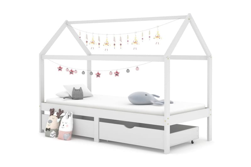Sängram med lådor vit massiv furu 90x200 cm - Vit - Möbler - Säng - Sängram & sängstomme