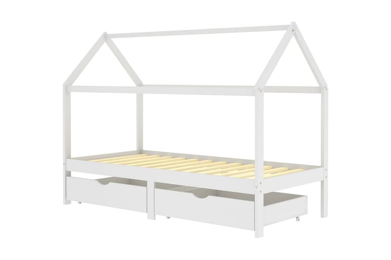 Sängram med lådor vit massiv furu 90x200 cm - Vit - Möbler - Säng - Sängram & sängstomme