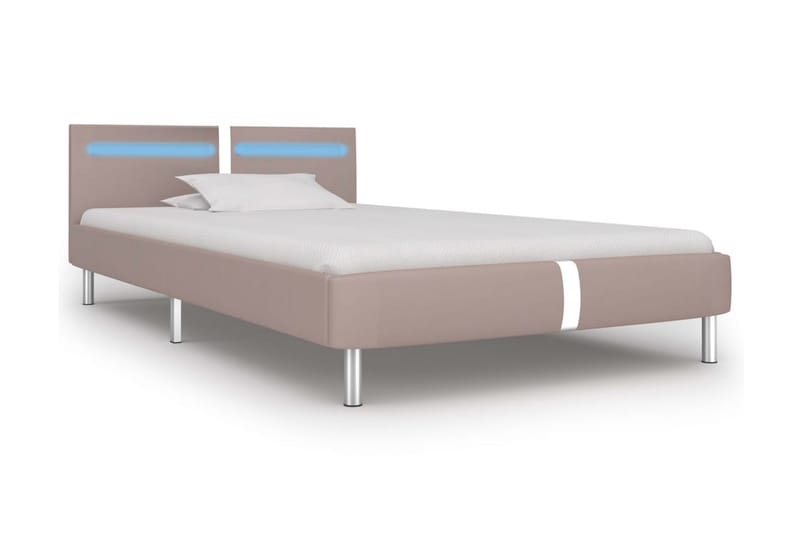 Sängram med LED cappuccino konstläder 90x200 cm - Beige - Möbler - Säng - Sängram & sängstomme