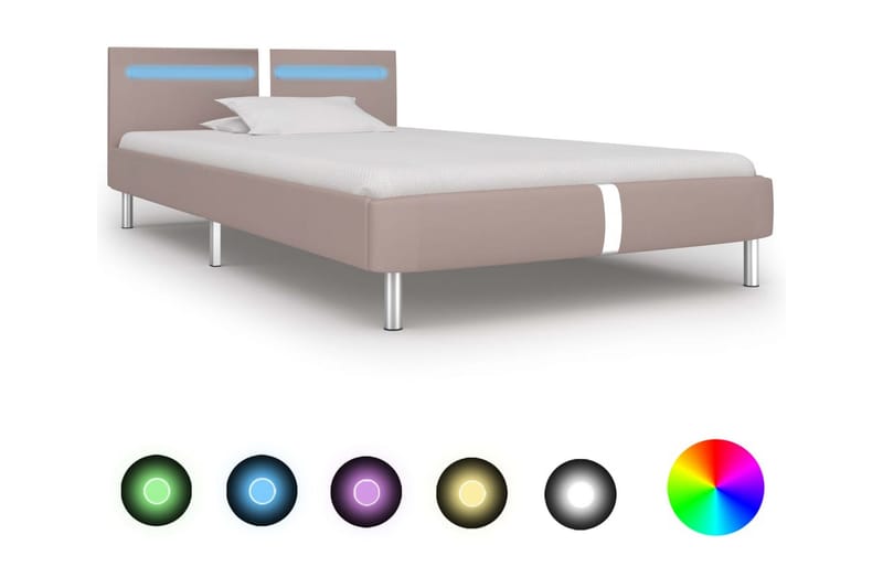Sängram med LED cappuccino konstläder 90x200 cm - Beige - Möbler - Säng - Sängram & sängstomme