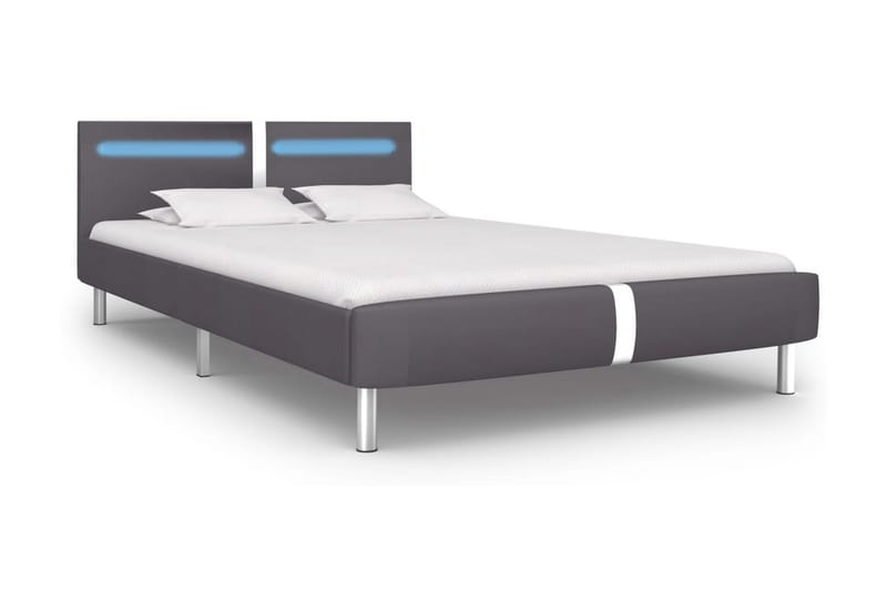 Sängram med LED grå konstläder 140x200 cm - Grå - Sängram & sängstomme