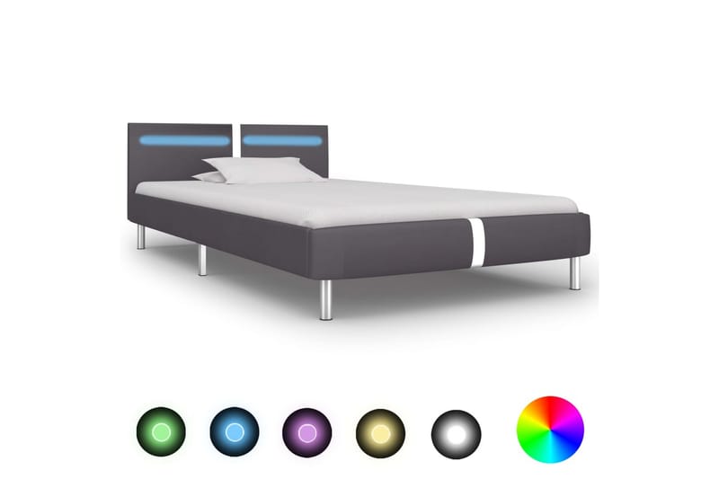 Sängram med LED grå konstläder 90x200 cm - Grå - Möbler - Säng - Sängram & sängstomme