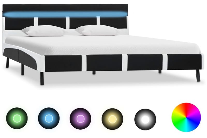 Sängram med LED svart konstl�äder 120x200 cm - Svart - Möbler - Säng - Sängram & sängstomme