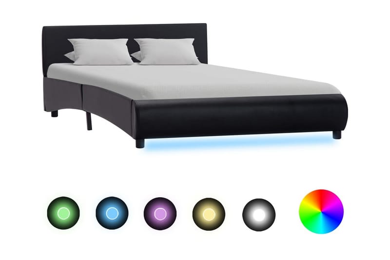 Sängram med LED svart konstläder 120x200 cm - Svart - Möbler - Säng - Sängram & sängstomme