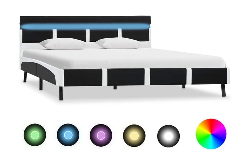 Sängram med LED svart konstläder 160x200 cm - Svart - Möbler - Säng - Sängram & sängstomme