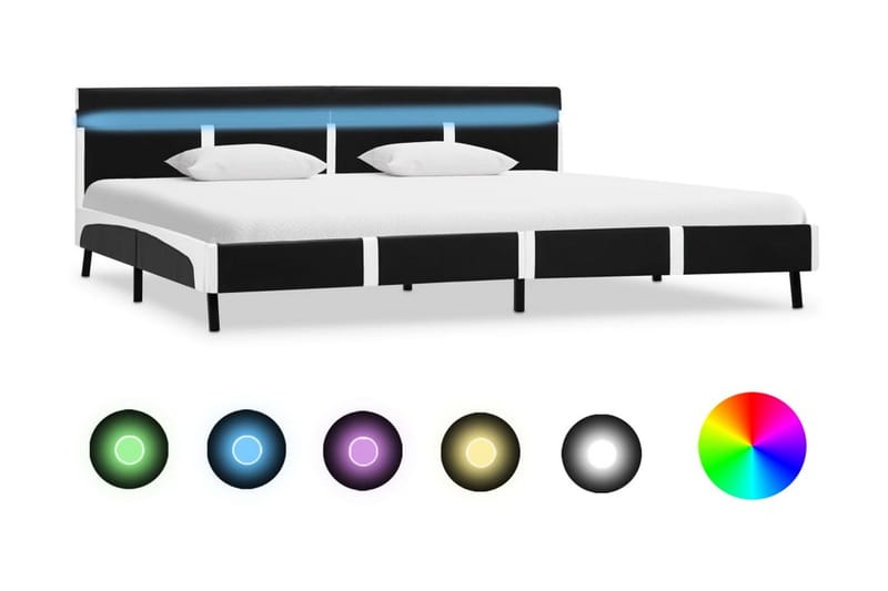 Sängram med LED svart konstläder 180x200 cm - Svart - Möbler - Säng - Sängram & sängstomme
