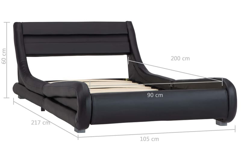 Sängram med LED svart konstläder 90x200 cm - Svart - Sängram & sängstomme