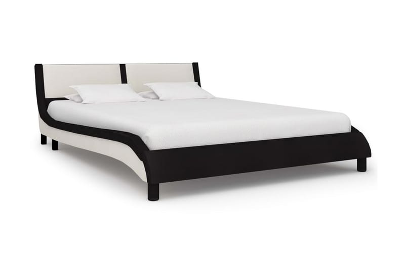 Sängram med LED svart och vit konstläder 140x200 cm - Svart - Sängram & sängstomme