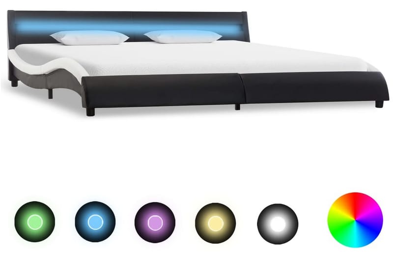 Sängram med LED svart och vit konstläder 180x200 cm - Svart - Möbler - Säng - Sängram & sängstomme