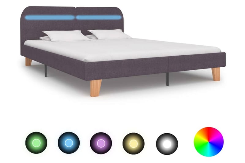 Sängram med LED taupe tyg 180x200 cm - Brun - Möbler - Säng - Sängram & sängstomme