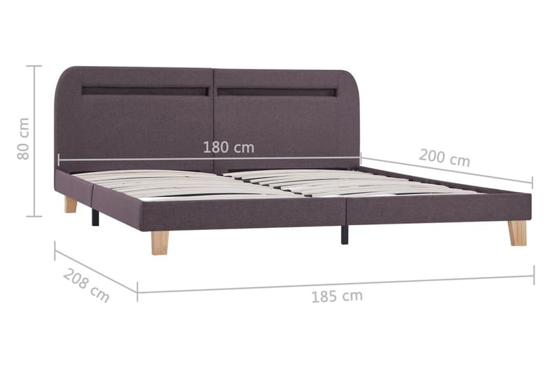 Sängram med LED taupe tyg 180x200 cm - Brun - Sängram & sängstomme