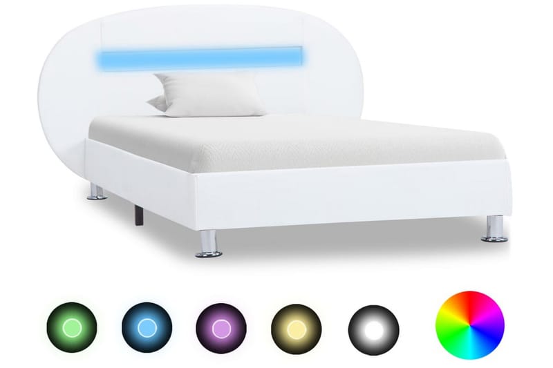 Sängram med LED vit konstläder 100x200 cm - Vit - Möbler - Säng - Sängram & sängstomme