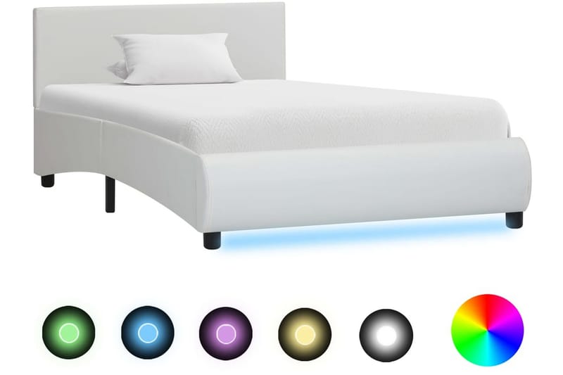Sängram med LED vit konstläder 100x200 cm - Vit - Möbler - Säng - Sängram & sängstomme