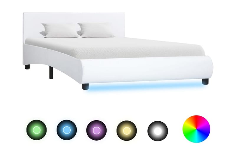 Sängram med LED vit konstläder 120x200 cm - Vit - Möbler - Säng - Sängram & sängstomme